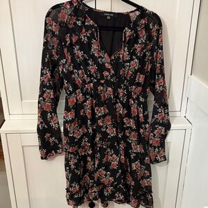 Sugarlips Black Floral Long-Sleeve Smock Dress with Rose Print